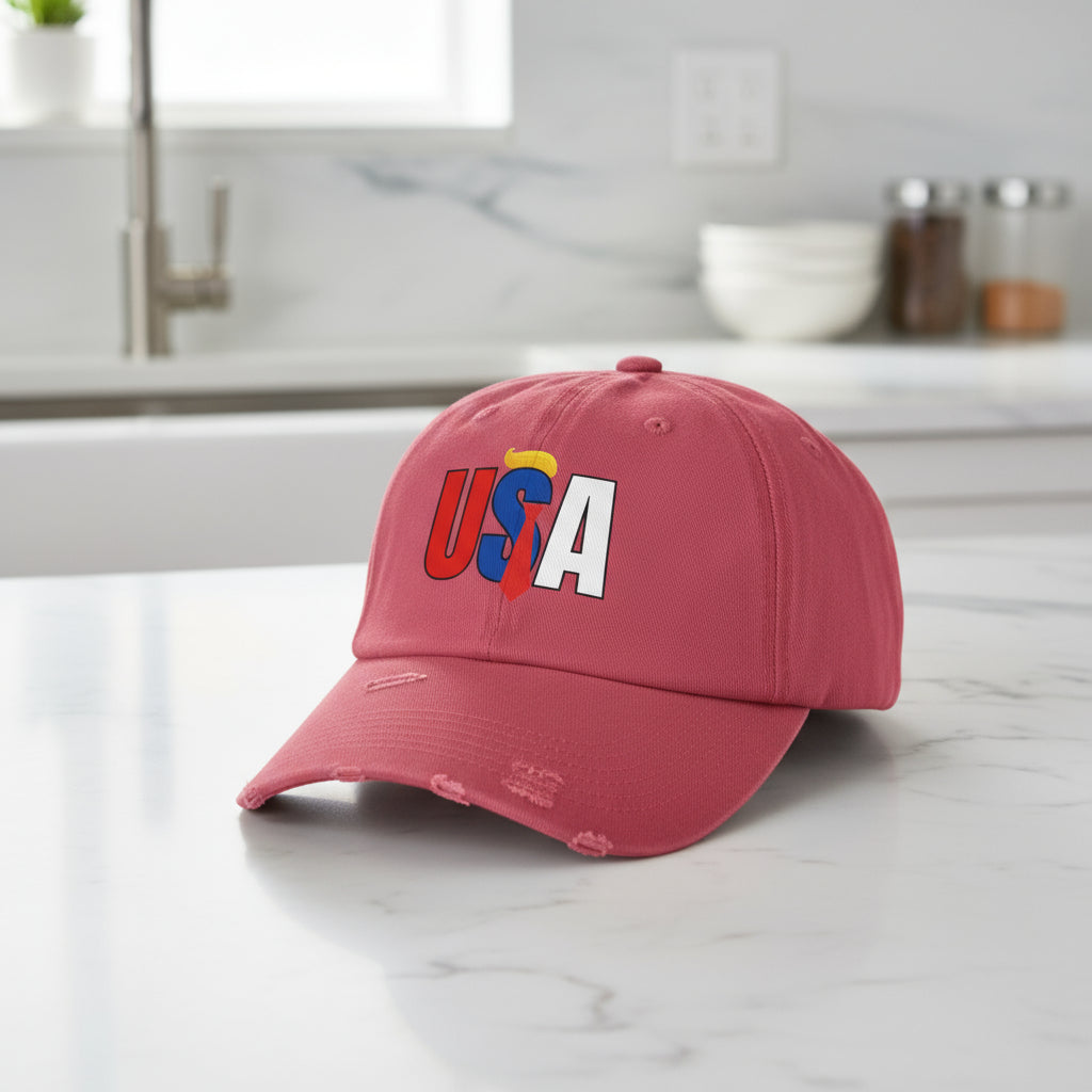 Unisex Trendy Distressed USA Cap