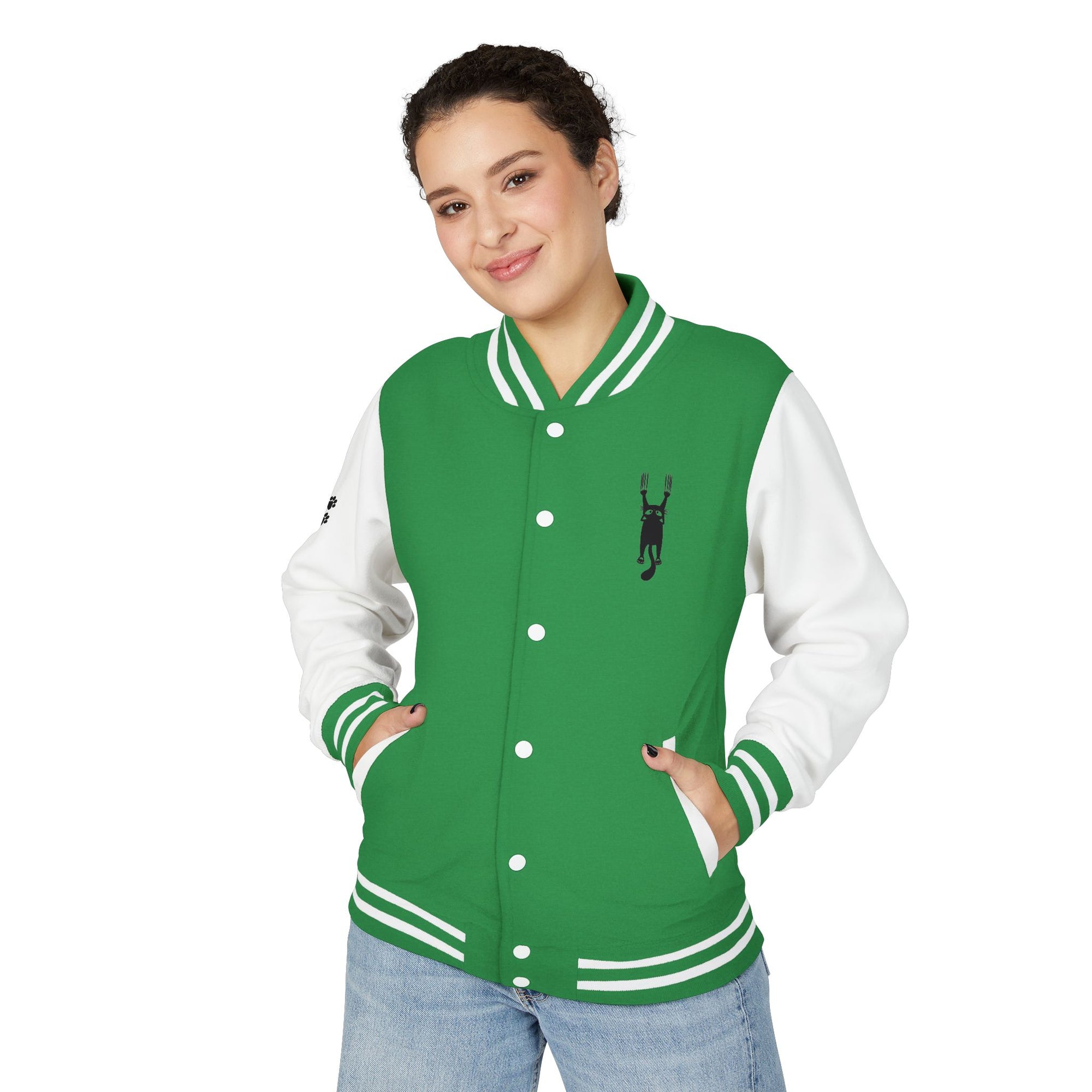 Cat Lady Hanging in There Colorful Letterman Jacket