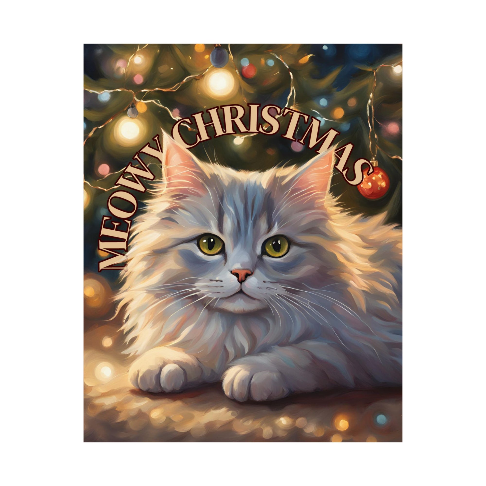 White Meowy Christmas Kitty Matte Vertical Posters