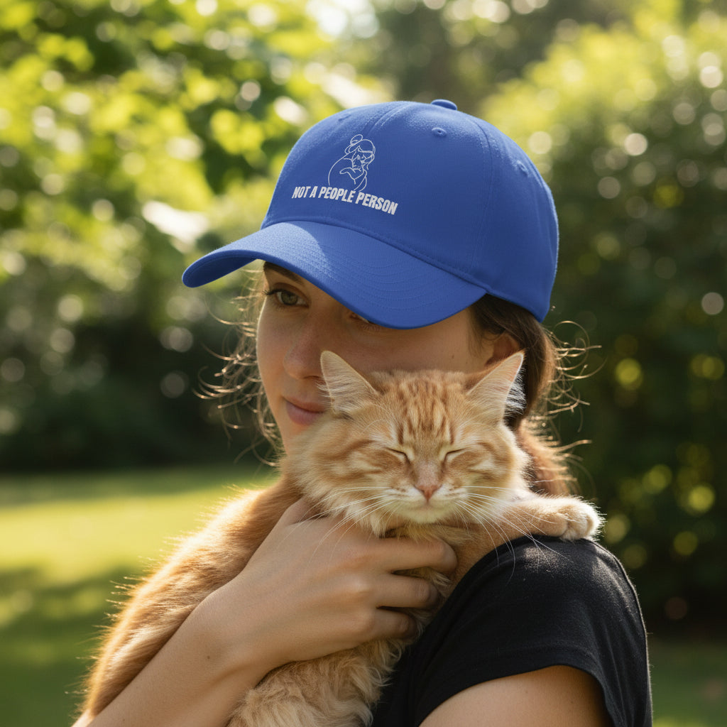 “Not a People Person” Cat Line Art Hat – Low Profile Cotton Cap (Unbothered Edition)