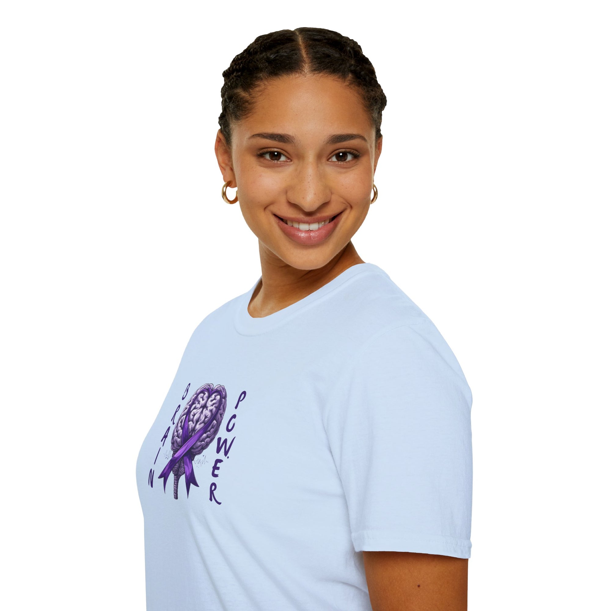 Brain Power Unisex Softstyle T-Shirt, Purple Ribbon Tee