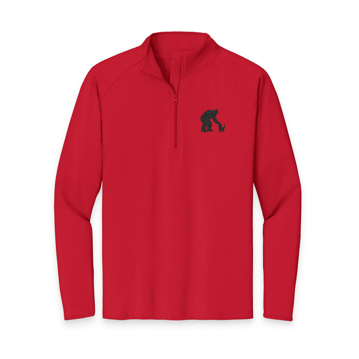 Bigfoot & Cat Embroidered Quarter-Zip Pullover | Sasquatch Cat Shirt