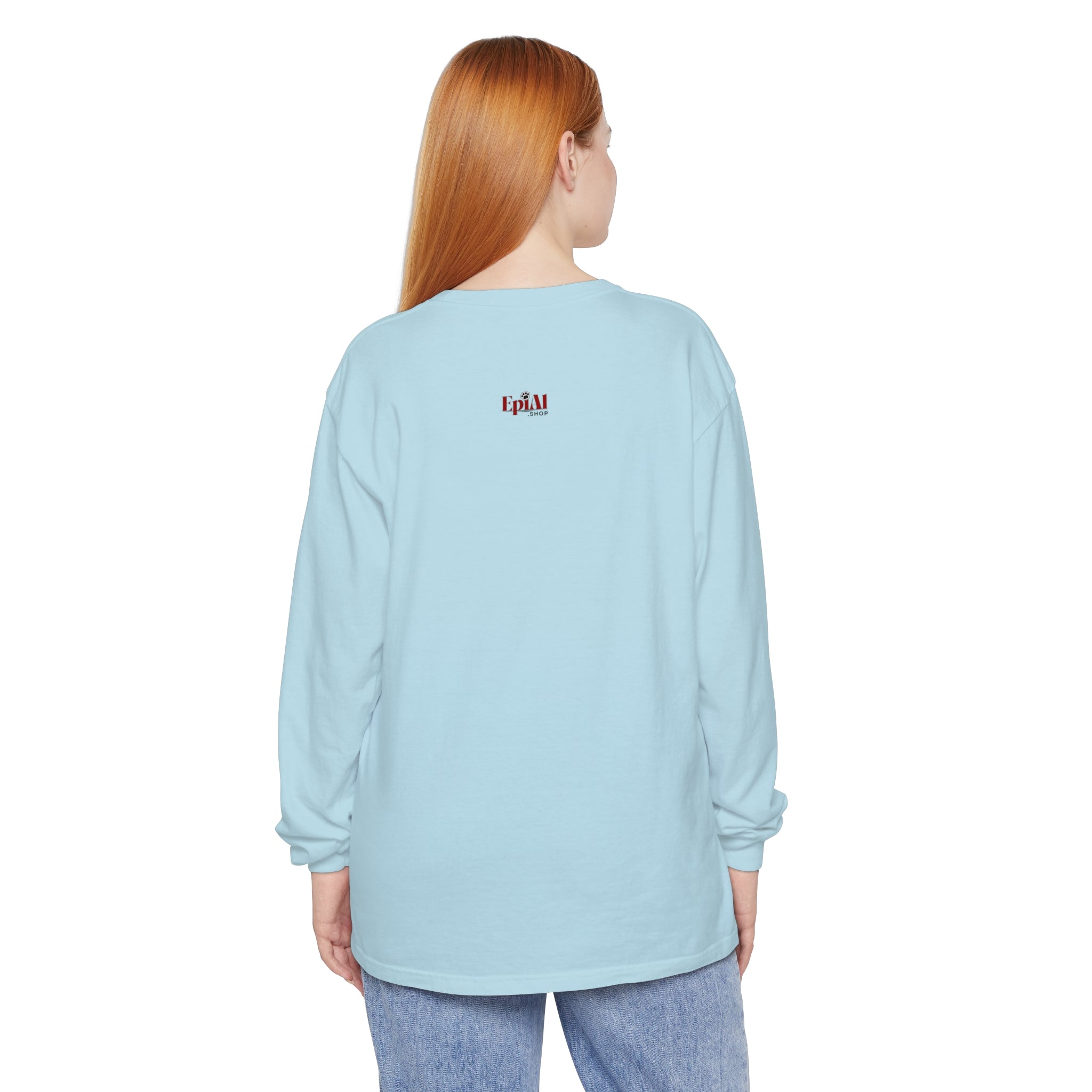 Photo depicting the ​Cat Hair Accessorized Unisex Garment-dyed Long Sleeve T-Shirt from EpiAl's Shop.