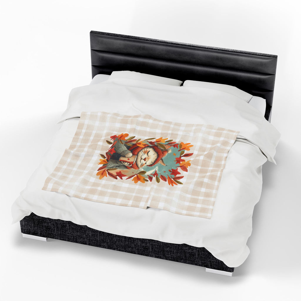 Hot Chocolate Cat Plush Blanket, Soft Throw for Fall