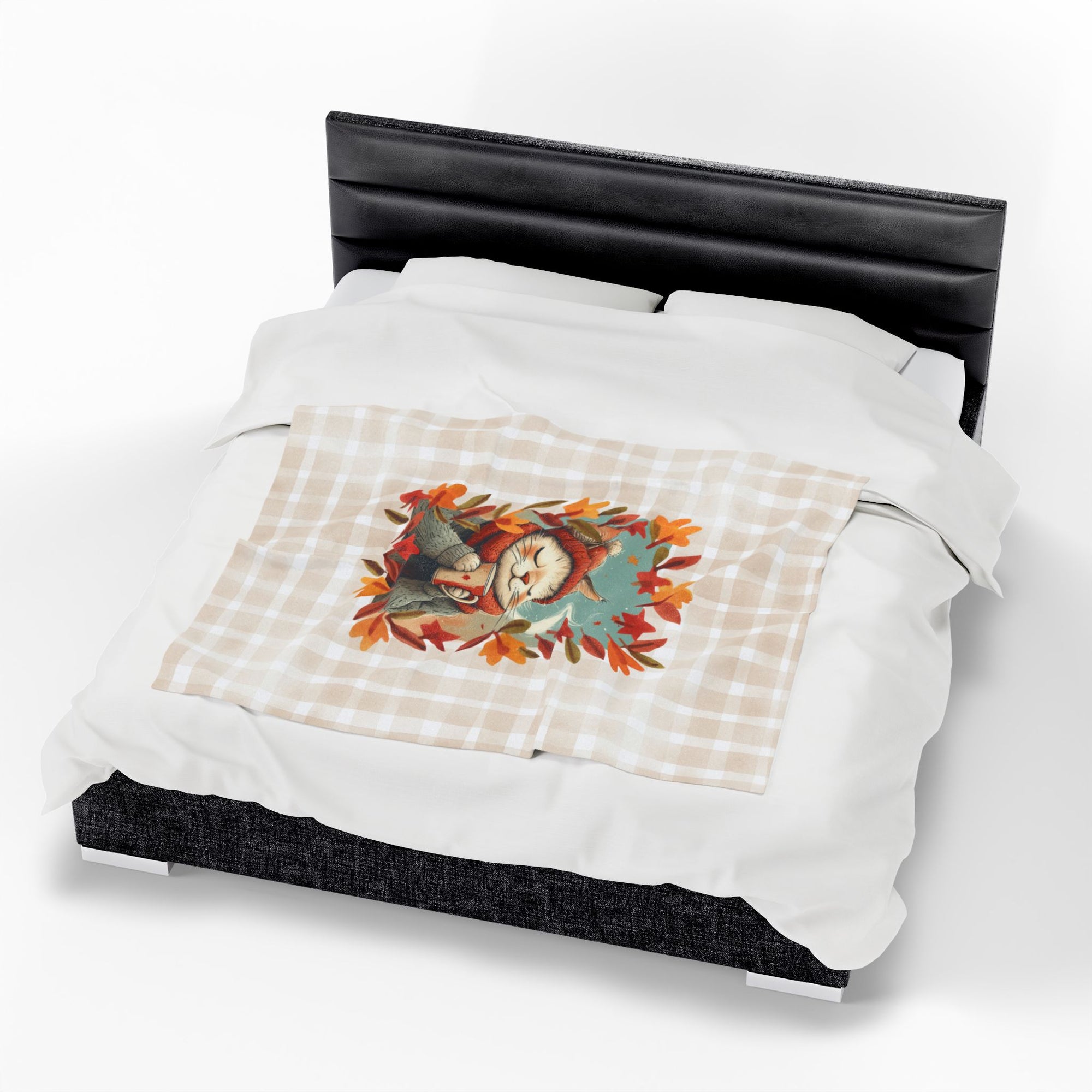 Hot Chocolate Cat Plush Blanket, Soft Throw for Fall