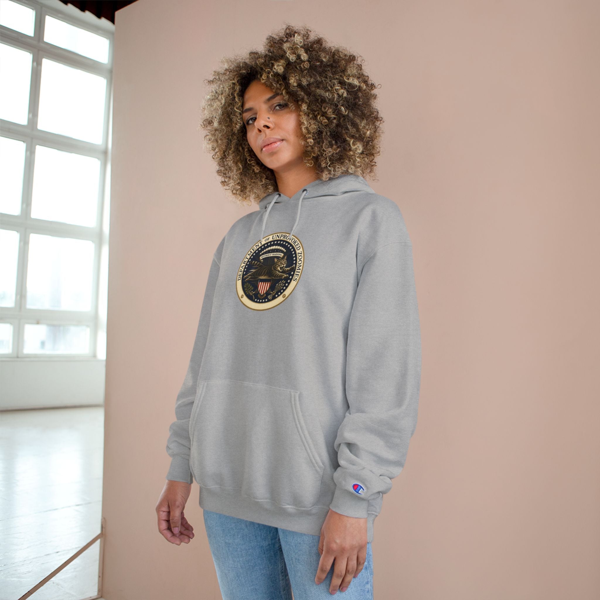 Department of Unprovoked Zoomies Champion Hoodie | Funny Cat Seal Sweatshirt