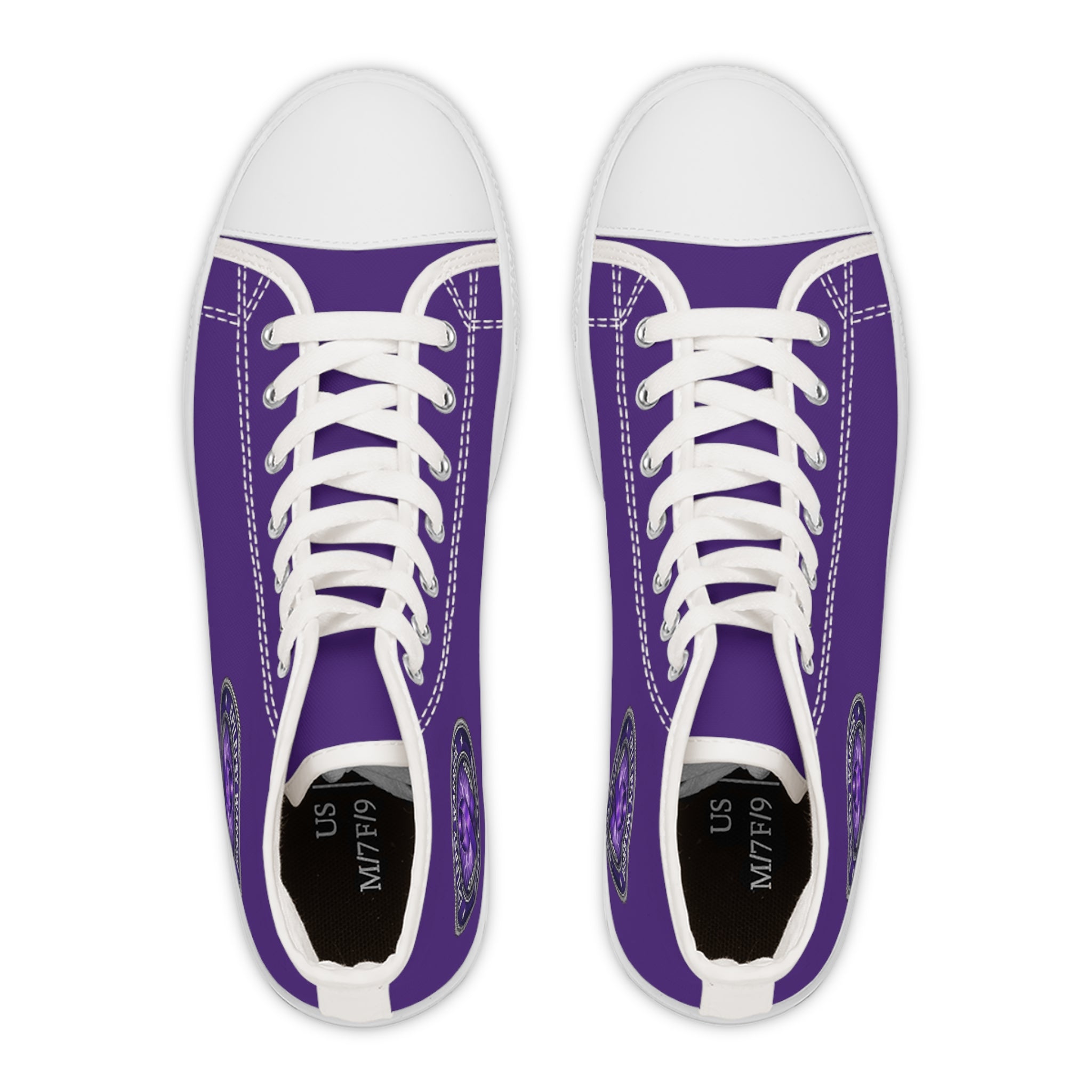 Women’s Purple High-Top Sneakers – Epilepsy Awareness Faux Seal Design