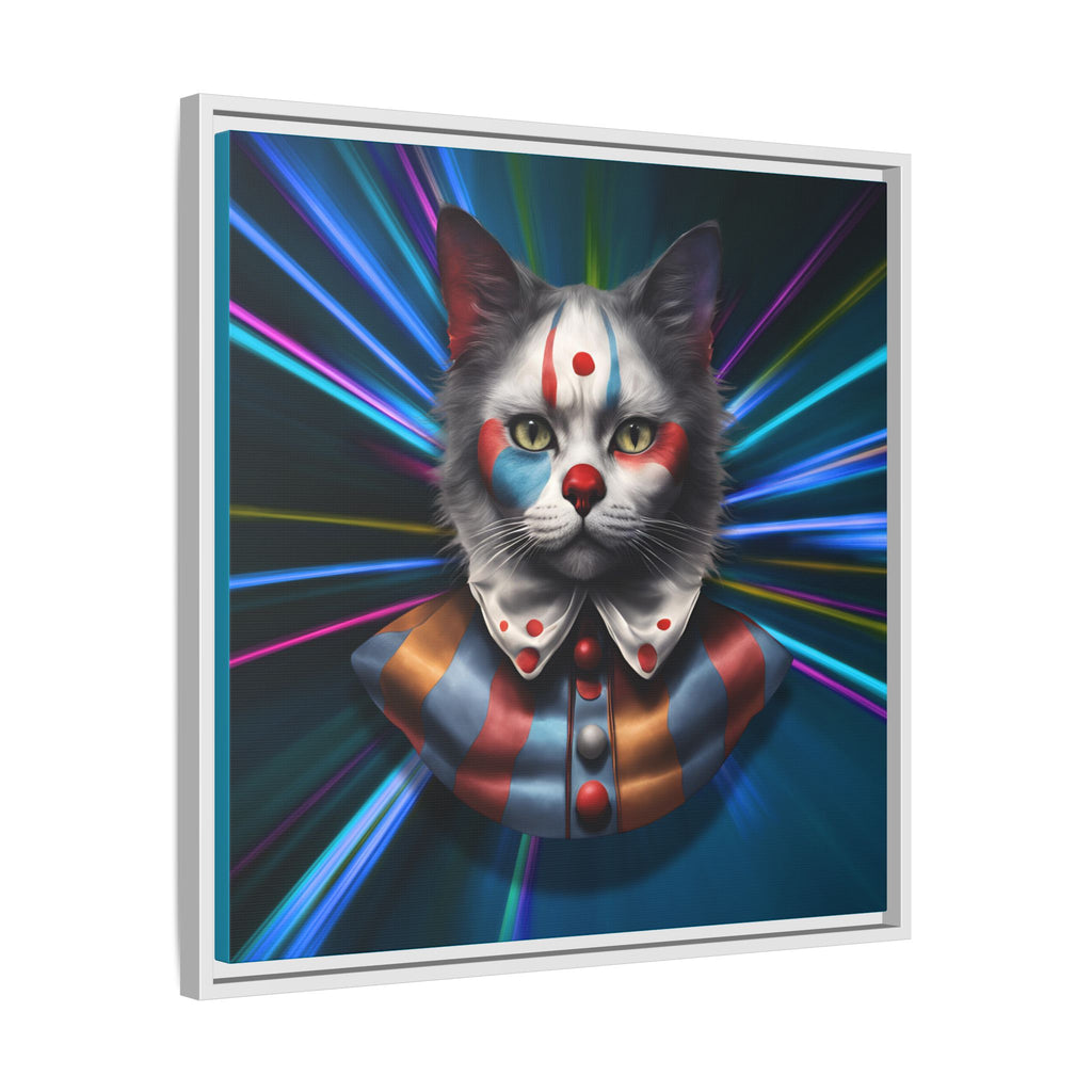Colorful Cat Clown Framed Canvas Art – Quirky Home Decor for Pet Lovers