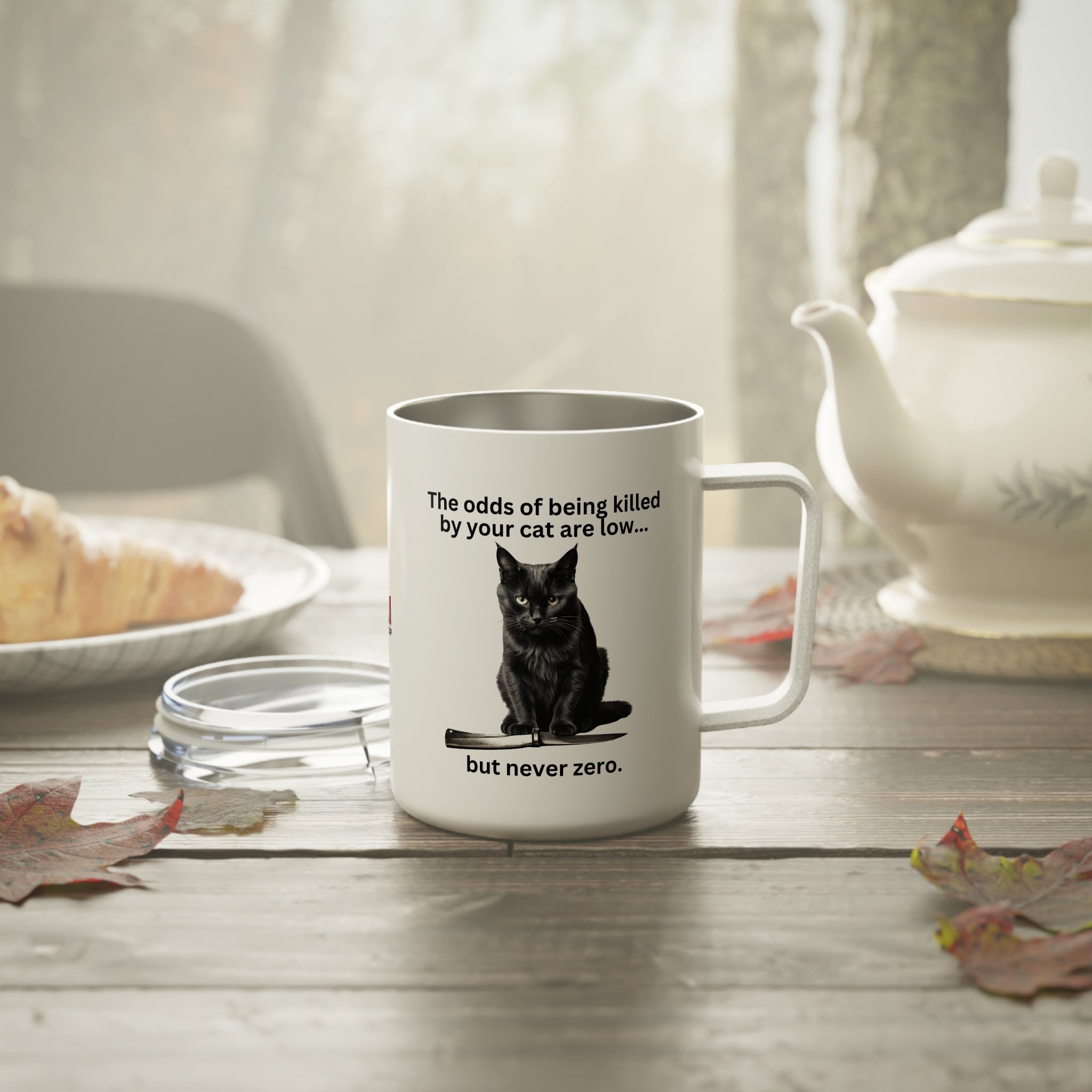 Photo depicting the ​Killer Cat Odds Insulated Coffee Mug, 10oz from EpiAl's Shop.