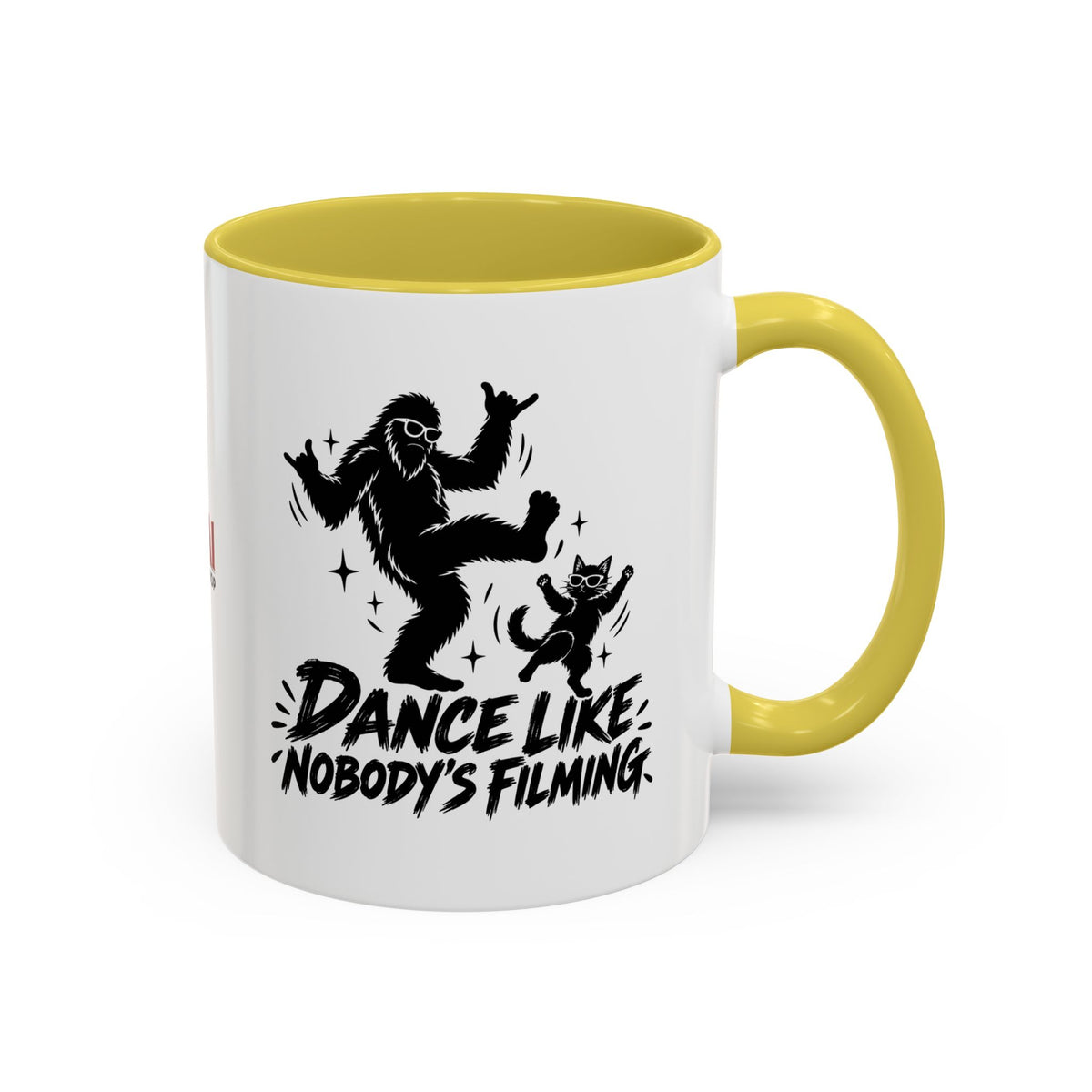 Dance Like Nobody's Filming | Funny Bigfoot & Cat Coffee Mug (11oz/15oz)