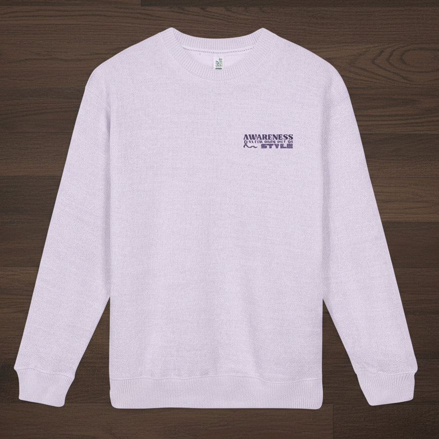 “Awareness Never Goes Out of Style” Embroidered Crewneck – Light Purple