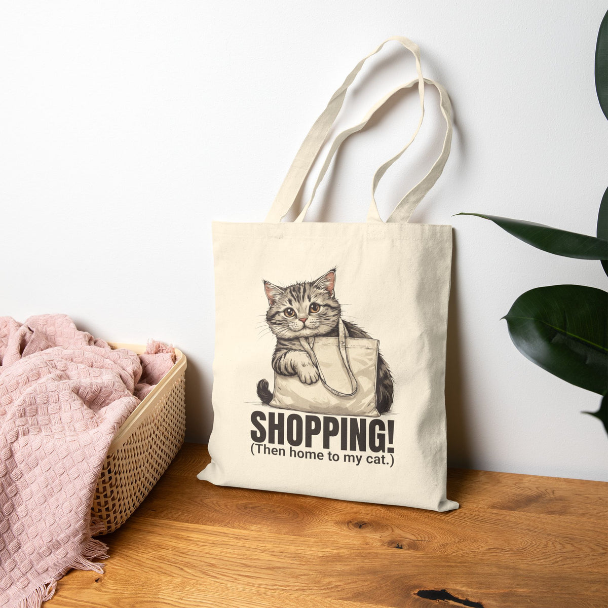 Funny Cat Shopping Tote Bag, Eco-Friendly Canvas