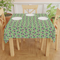 Whisker Bloom Tablecloth – Cat & Floral Pattern Mint Green Square Table Cover
