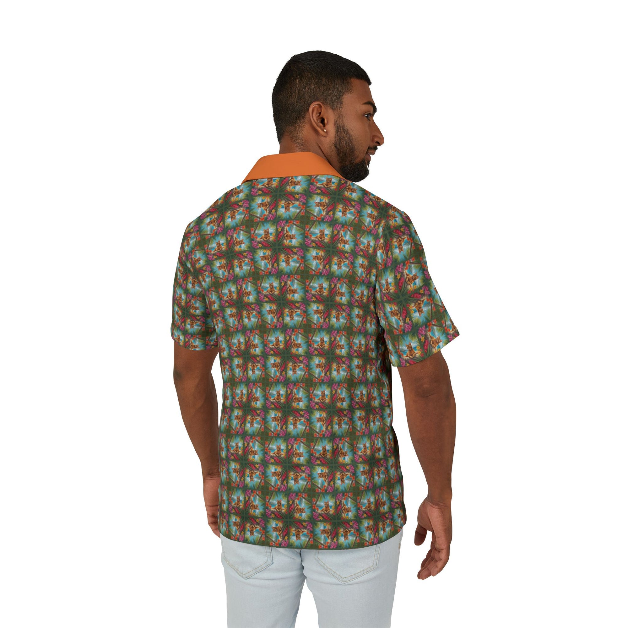 Tropical Orange Tabby Men's Hawaiian Camp Shirt