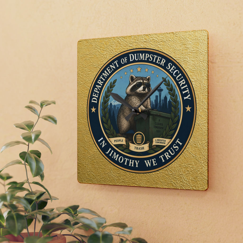 Department of Dumpster Security Jimothy Wall Clock | Raccoon Humor Decor