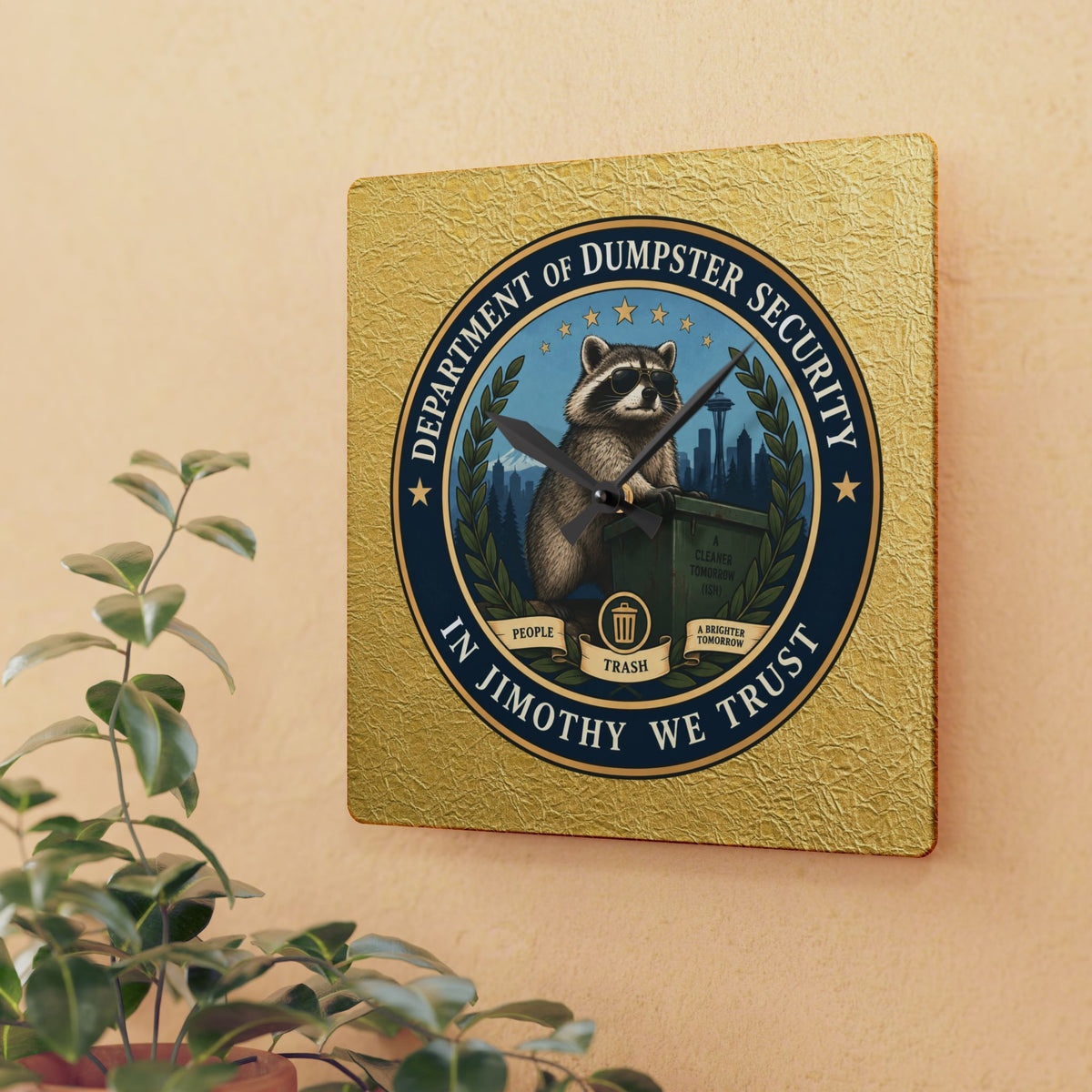 Department of Dumpster Security Jimothy Wall Clock | Raccoon Humor Decor