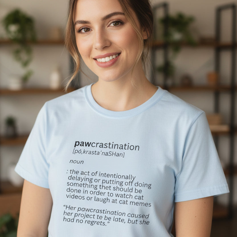 Photo depicting the ​Pawcrastination Women's Softstyle Tee from EpiAl's Shop.