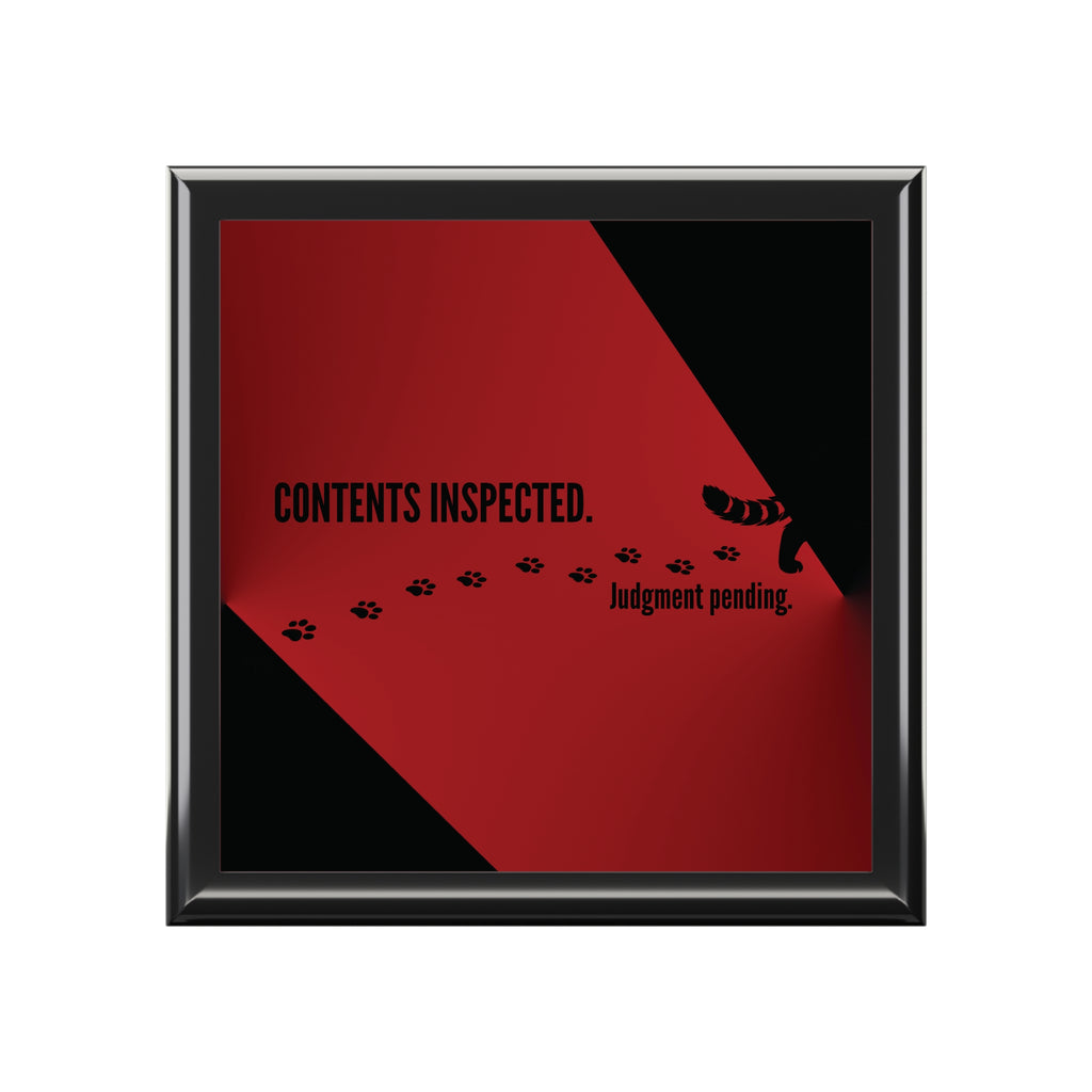 Contents Inspected. Judgment Pending. Cat Jewelry Box