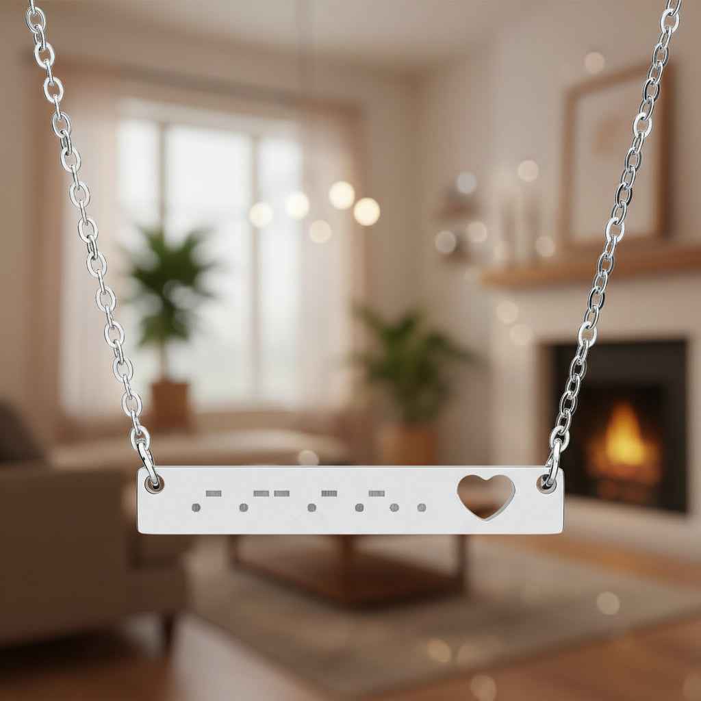 “AWARE” Morse Code Necklace – Heart Bar Pendant (Stainless Steel)