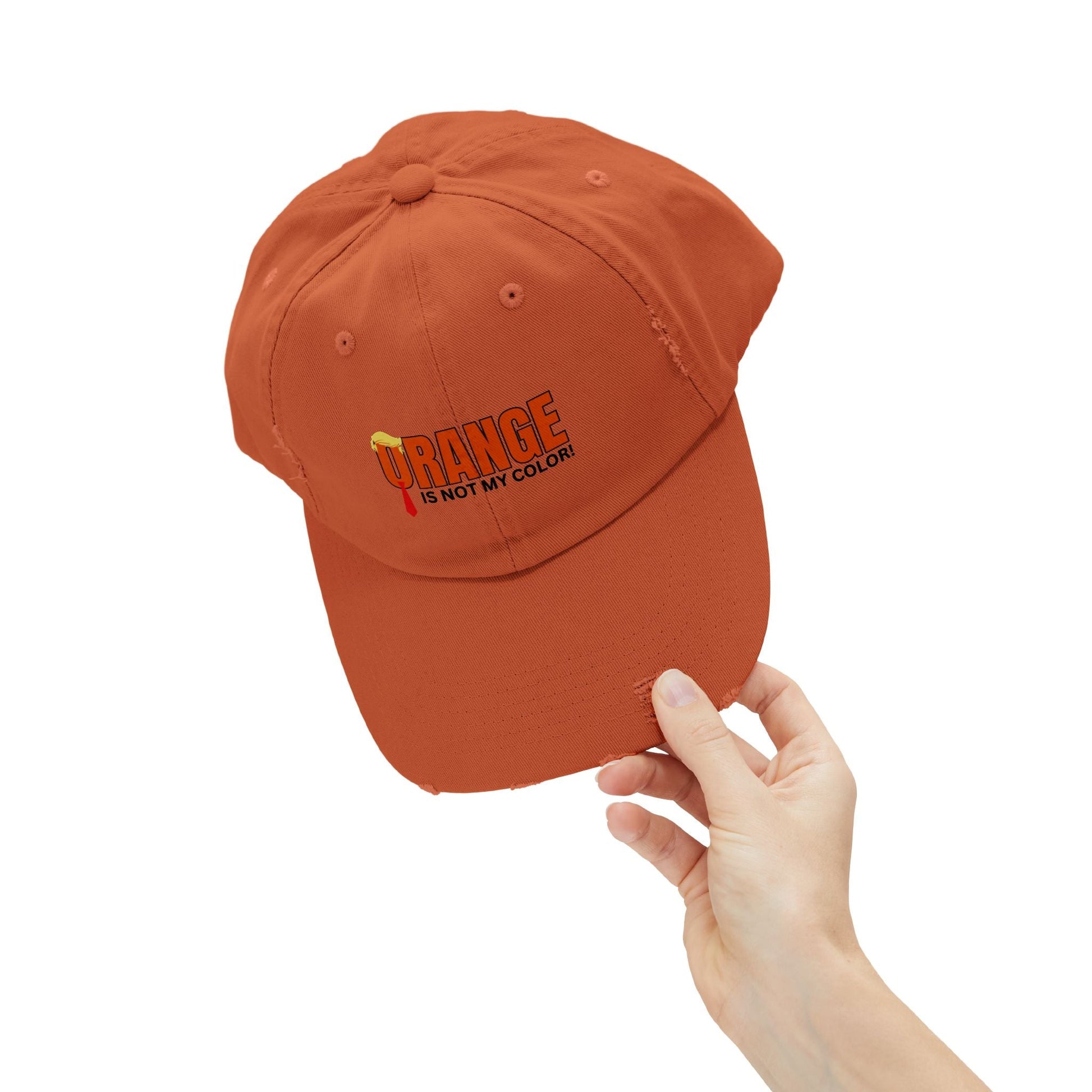 Orange is Not My Color Unisex Distressed Cap - Fun Statement Hat Printify