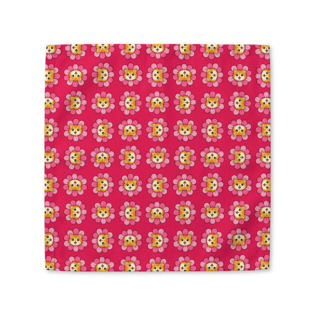 Kitty Bloom Cotton Twill Napkin | Pink Floral Cat Table Linen