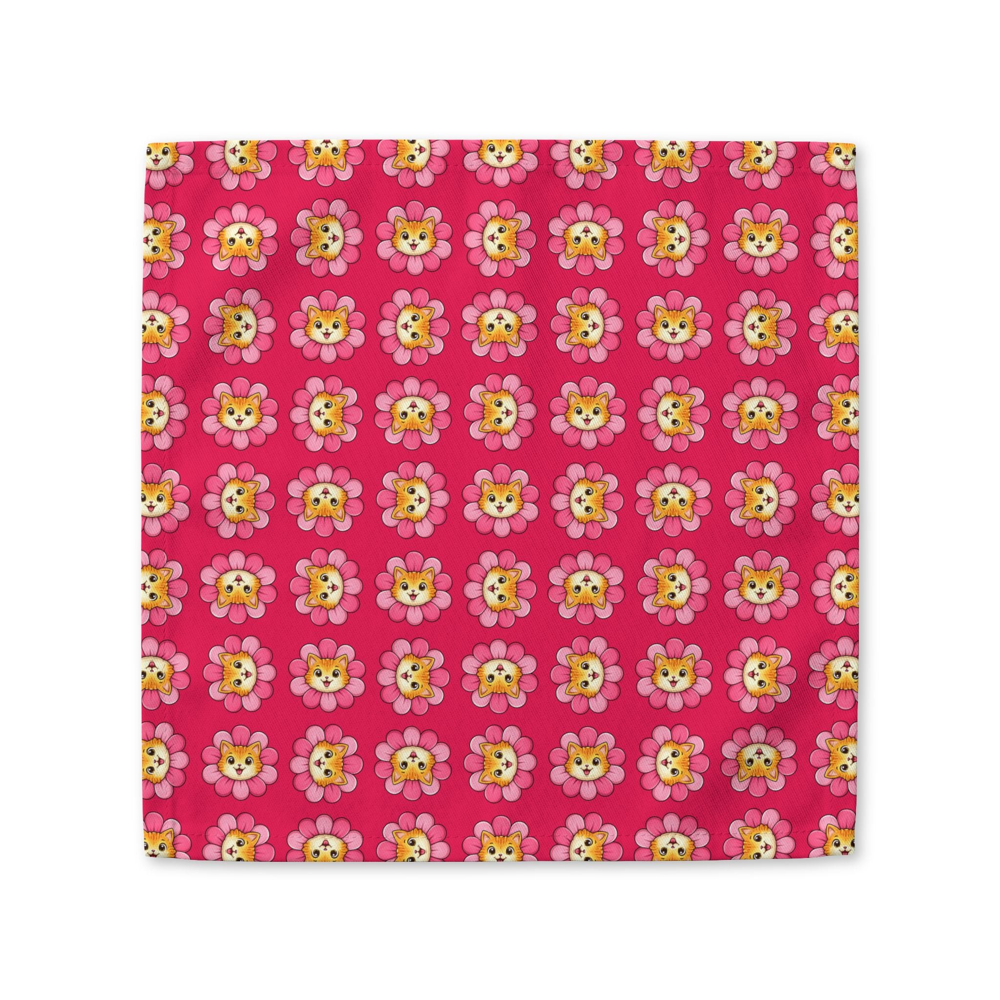 Kitty Bloom Cotton Twill Napkin | Pink Floral Cat Table Linen