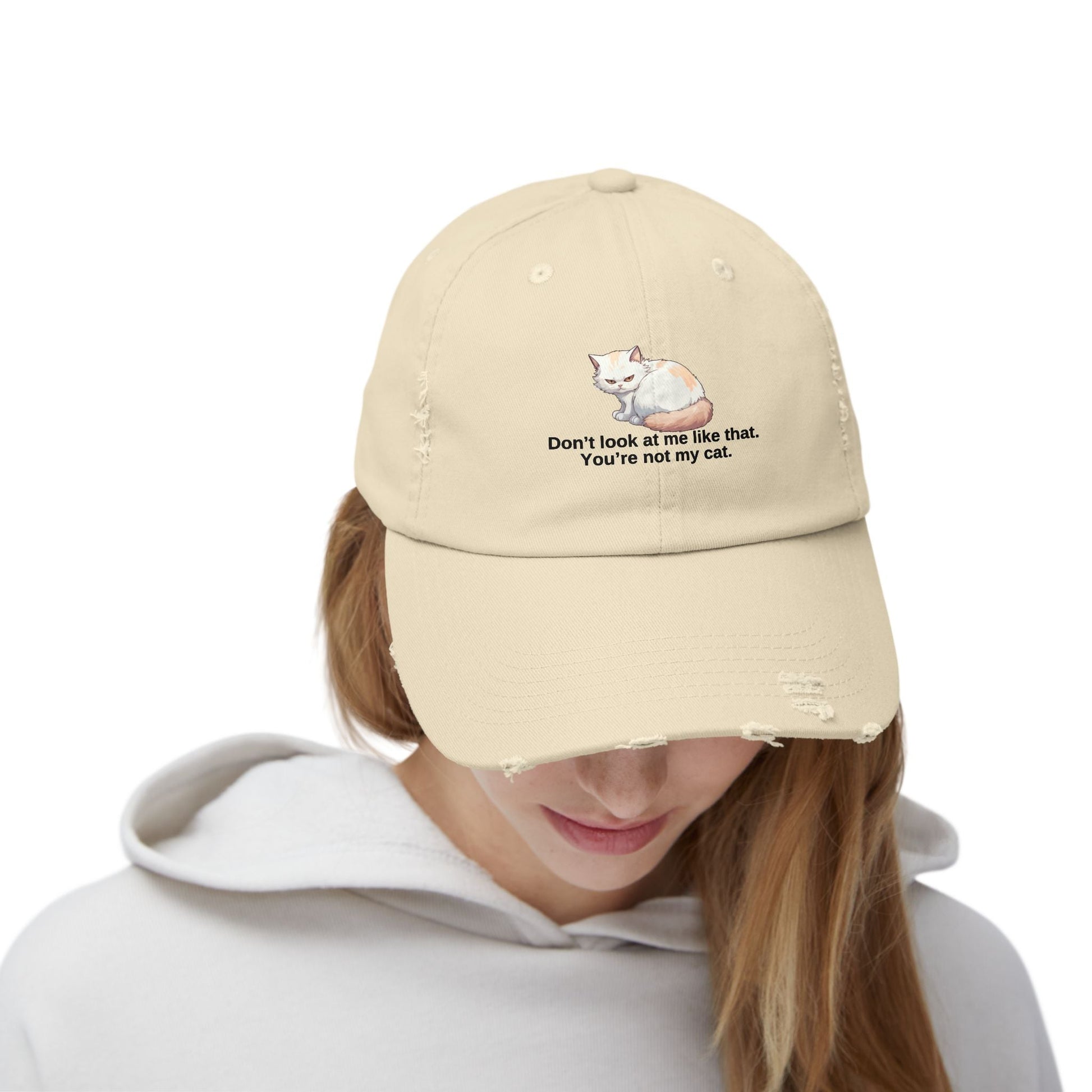 Funny Unisex Distressed Cat Cap - 'Don't Look at Me Like That' Printify