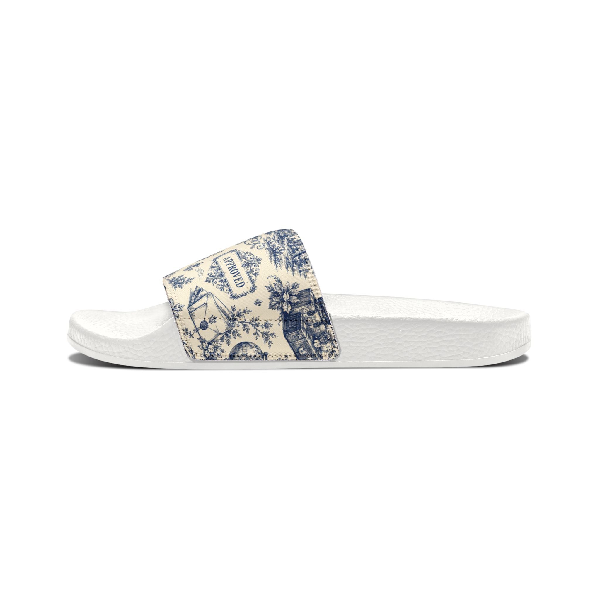 Out of Office Blue Toile Slide Sandals (Removable Strap)