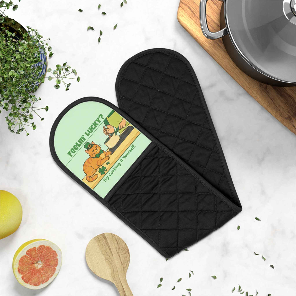 Feelin’ Lucky? – St. Patrick’s Day Cat Kitchen Oven Mitts