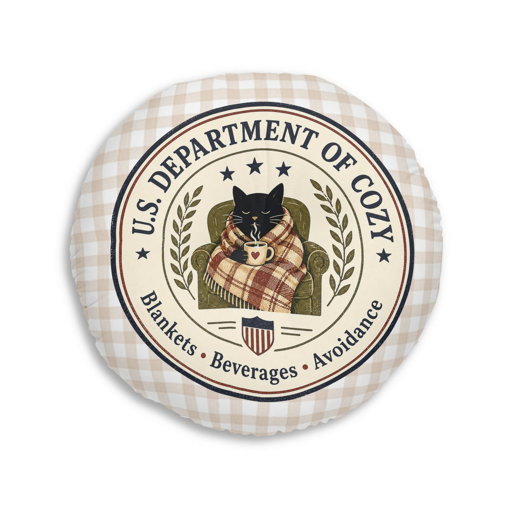 U.S. Department of Cozy Round Floor Pillow | Cozy Cat Gingham Cushion