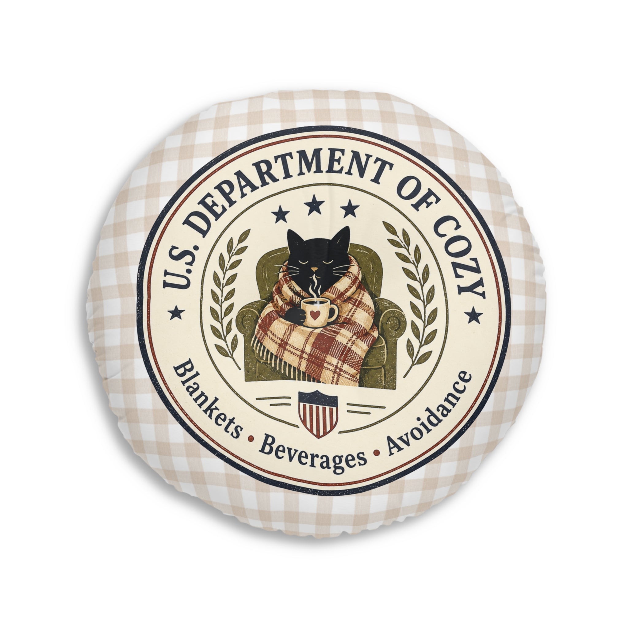 U.S. Department of Cozy Round Floor Pillow | Cozy Cat Gingham Cushion