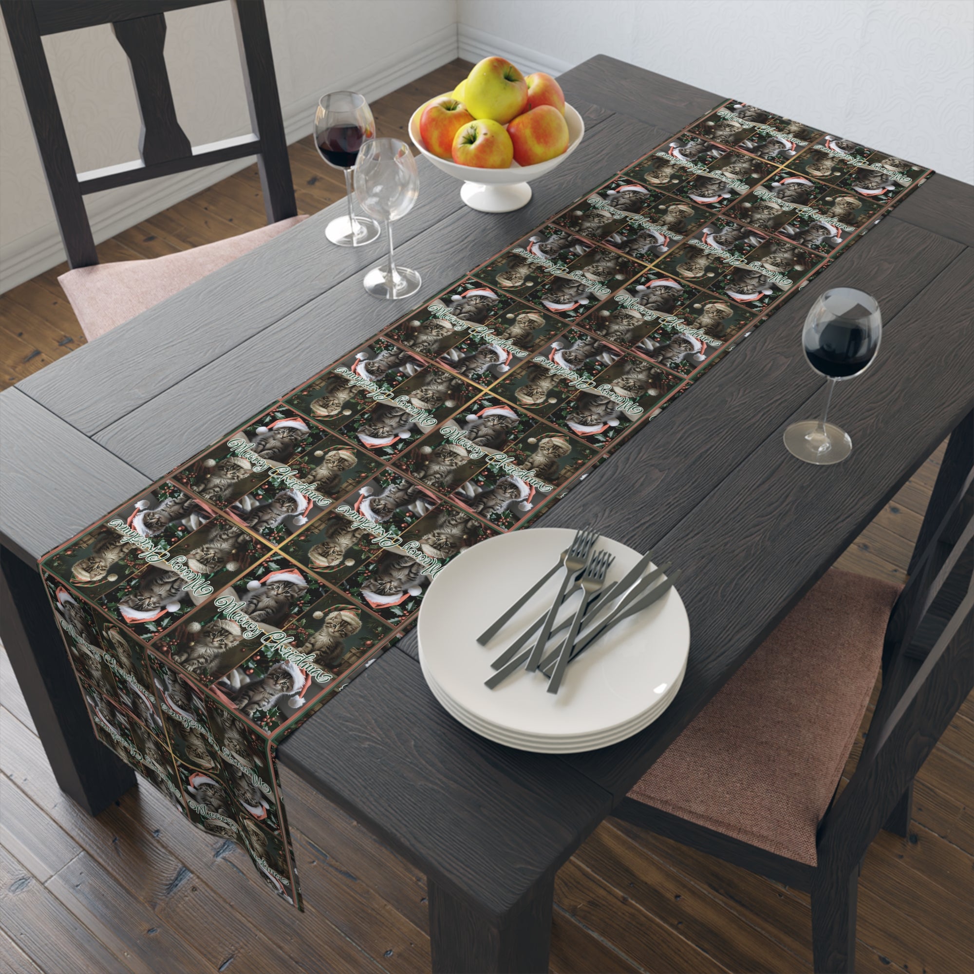 Meowy Christmas Festive Table Runner
