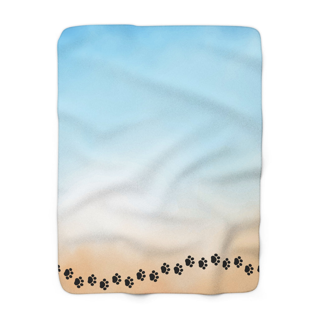 Sky & Sand Paw Print Sherpa Fleece Blanket - Cozy Pet Lover Gift Printify