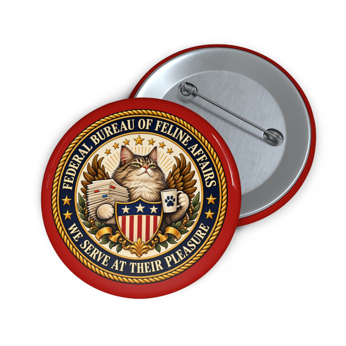 Federal Bureau of Feline Affairs Pin Button | Funny Cat Lover Gift | Official Cat Agency Seal