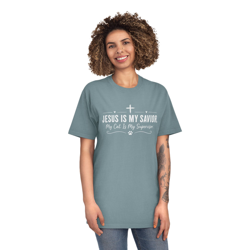 Jesus Is My Savior. My Cat Is My Supervisor. Vintage- Style T-Shirt