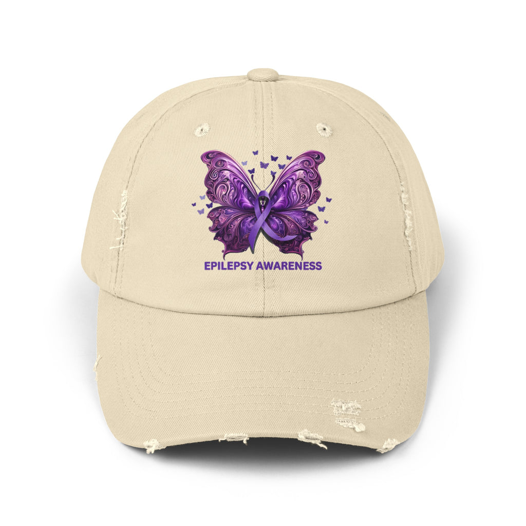 Epilepsy Butterfly Unisex Distressed Cap - Hats - Epileptic Al’s Shop