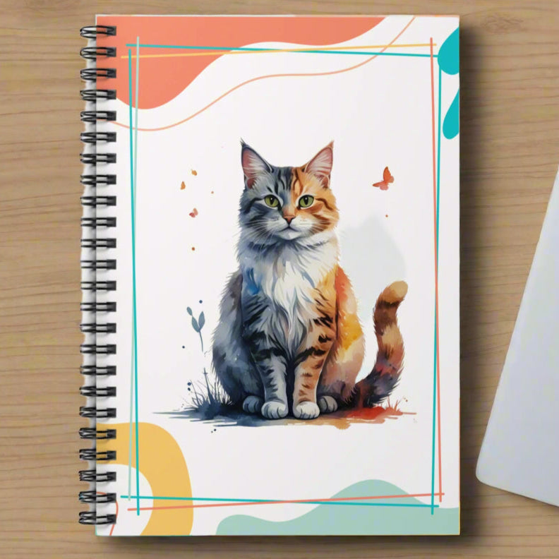 Watercolor Cat Spiral Notebook for Students or Cat Lovers