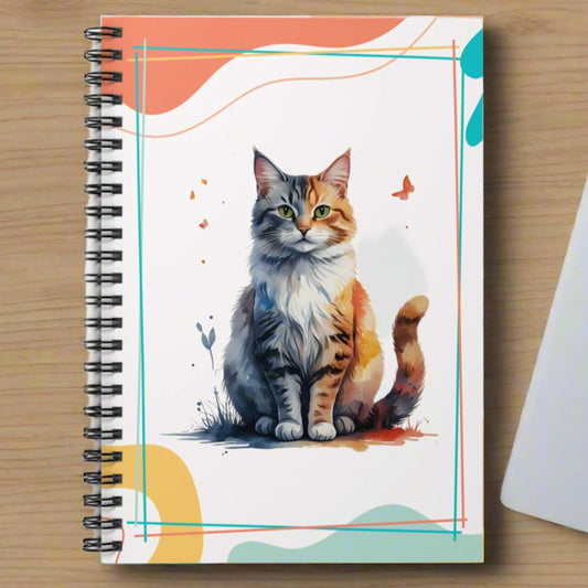 Watercolor Cat Spiral Notebook for Students or Cat Lovers