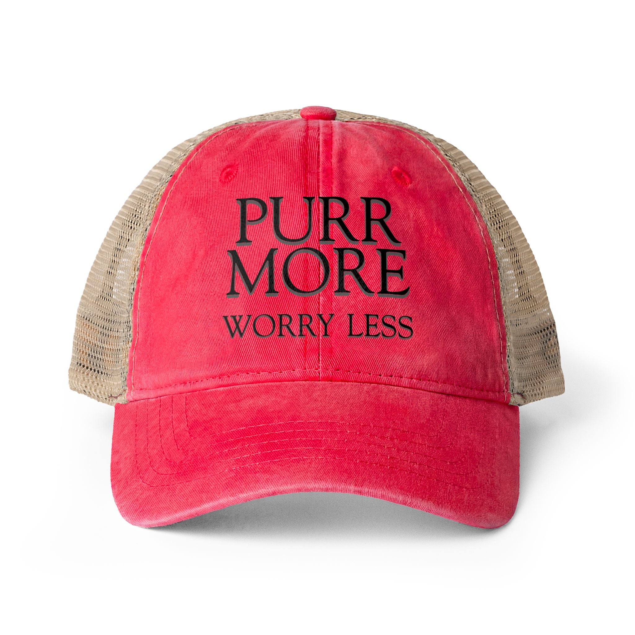 Purr More, Worry Less Women’s Ponytail Trucker Hat