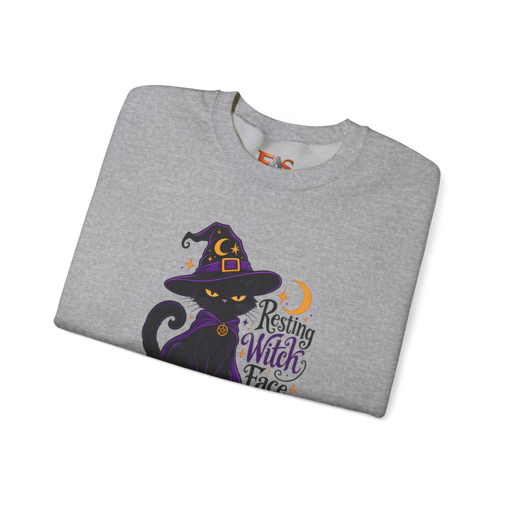 Resting Witch Face Cat Sweatshirt | Halloween Witch Cat Crewneck