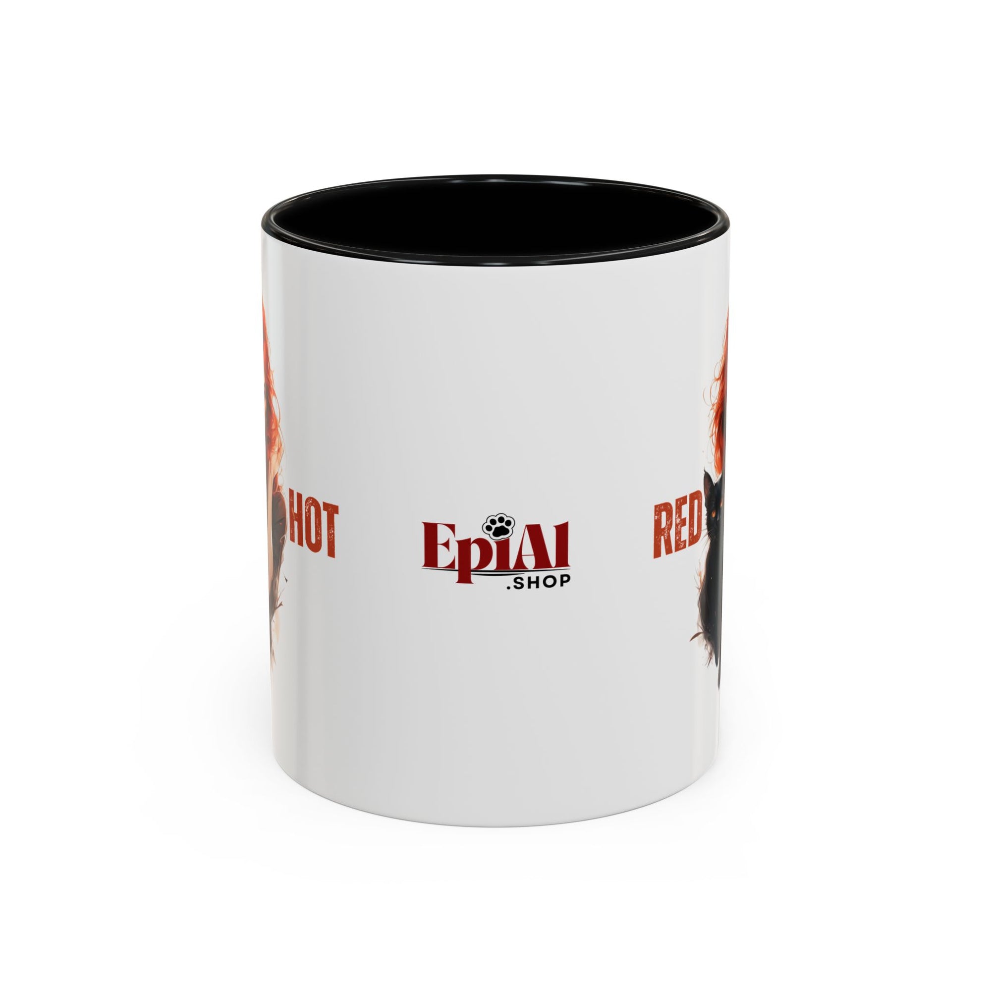 Red Hot Coffee Mug with Artistic Cat-Themed Design