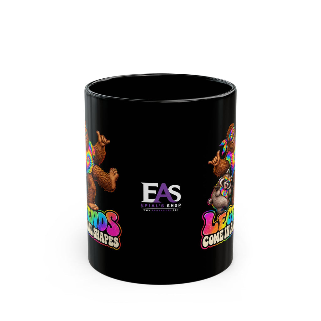 Legends Come in All Shapes | Bigfoot & Jimothy Raccoon Black Ceramic Mug (11oz/15oz)