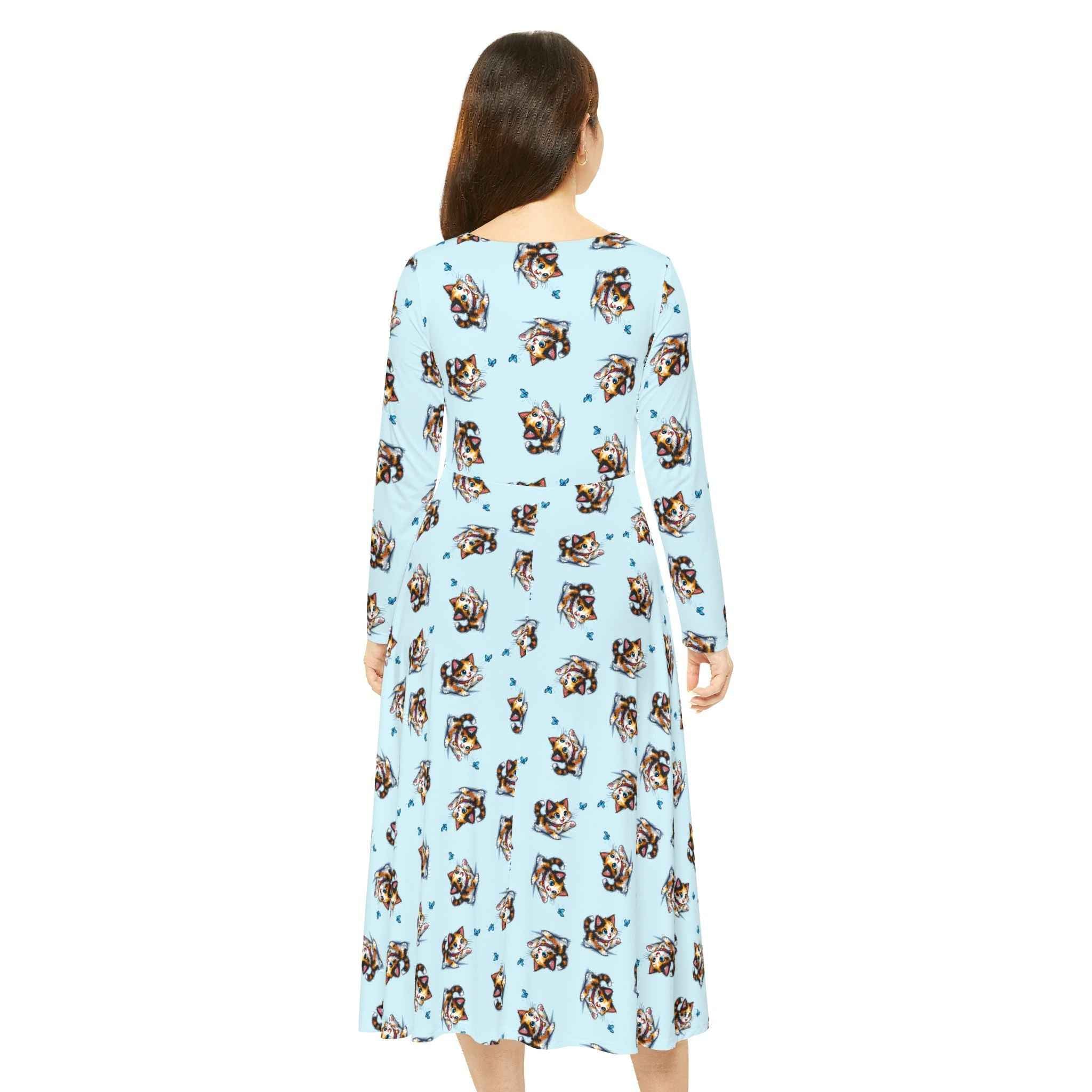 Butterfly Chaser Kitten Long Sleeve Skater Dress
