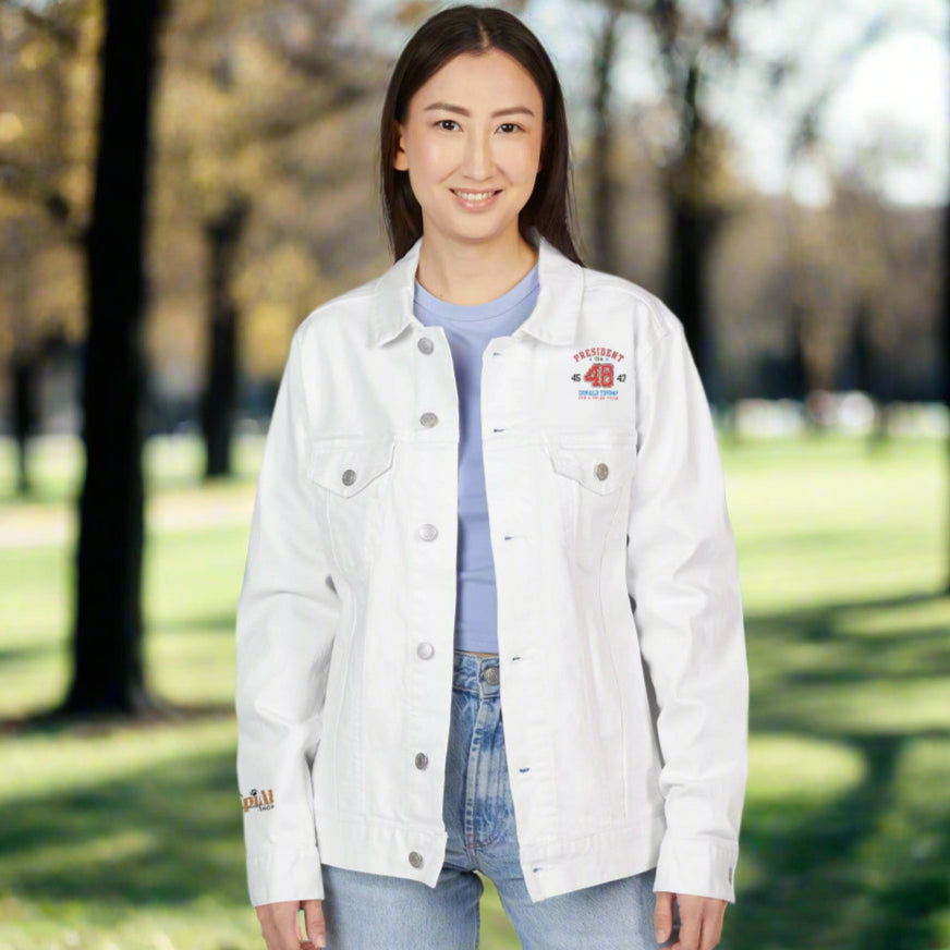 Unisex Trump 45 47 48 Embroidered Denim Jacket