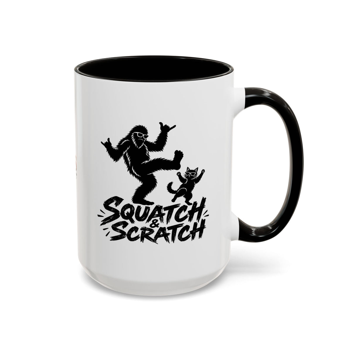 Squatch & Scratch Bigfoot and Cat Coffee Mug | Funny Sasquatch Ceramic Mug | 11oz & 15oz