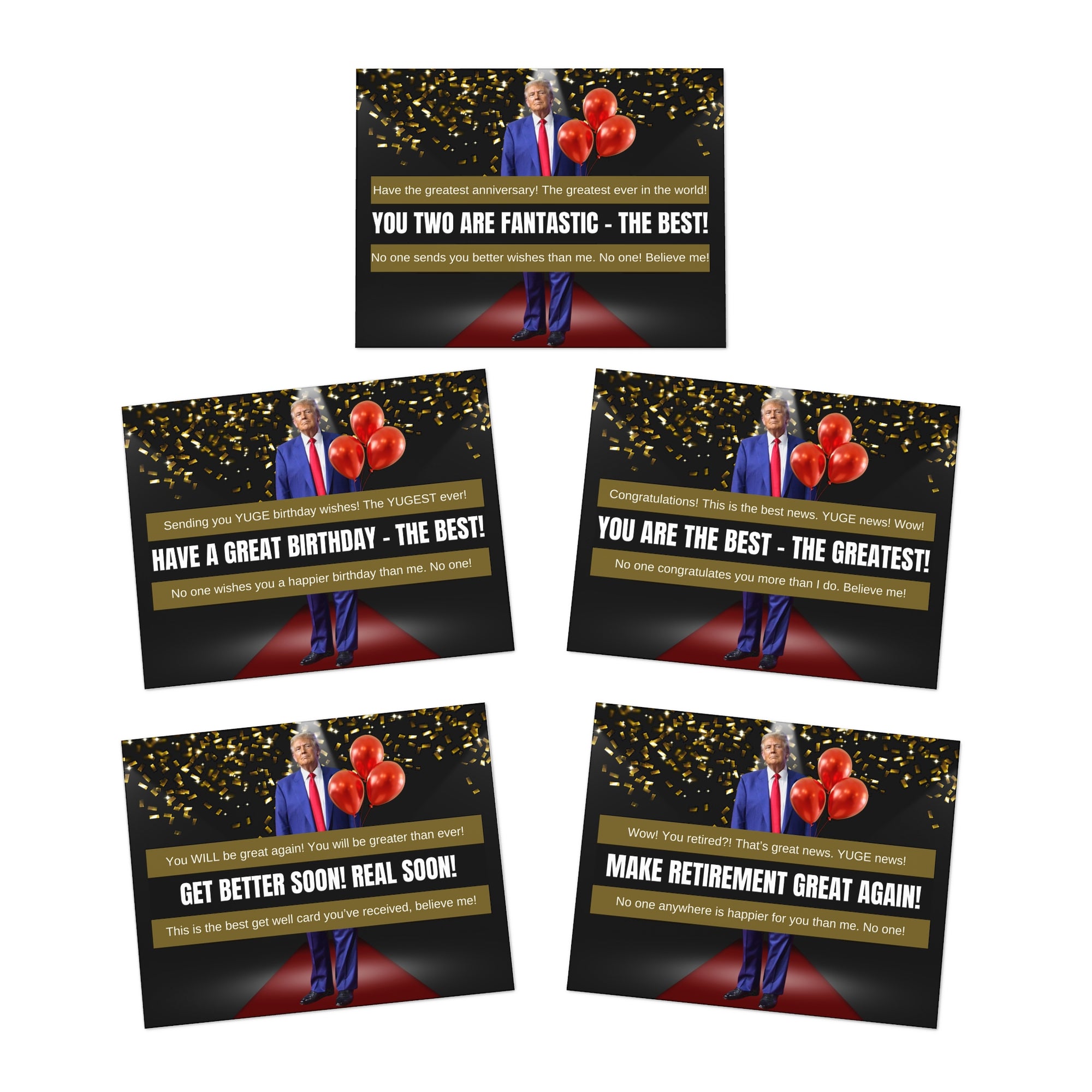Donald Trump Multi-Design Greeting Cards, Blank Inside (5-Pack)