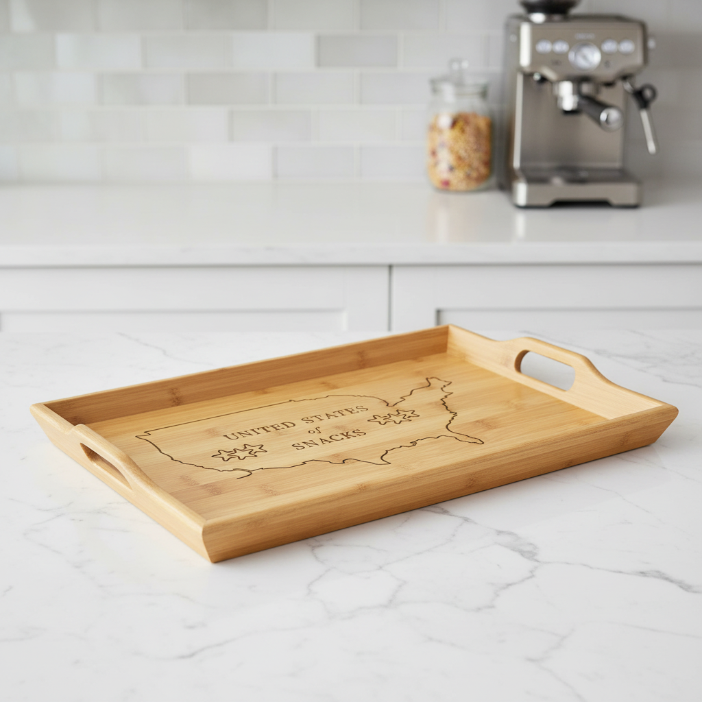 United States of Snacks Bamboo Serving Tray – Engraved USA Map Snack Board
