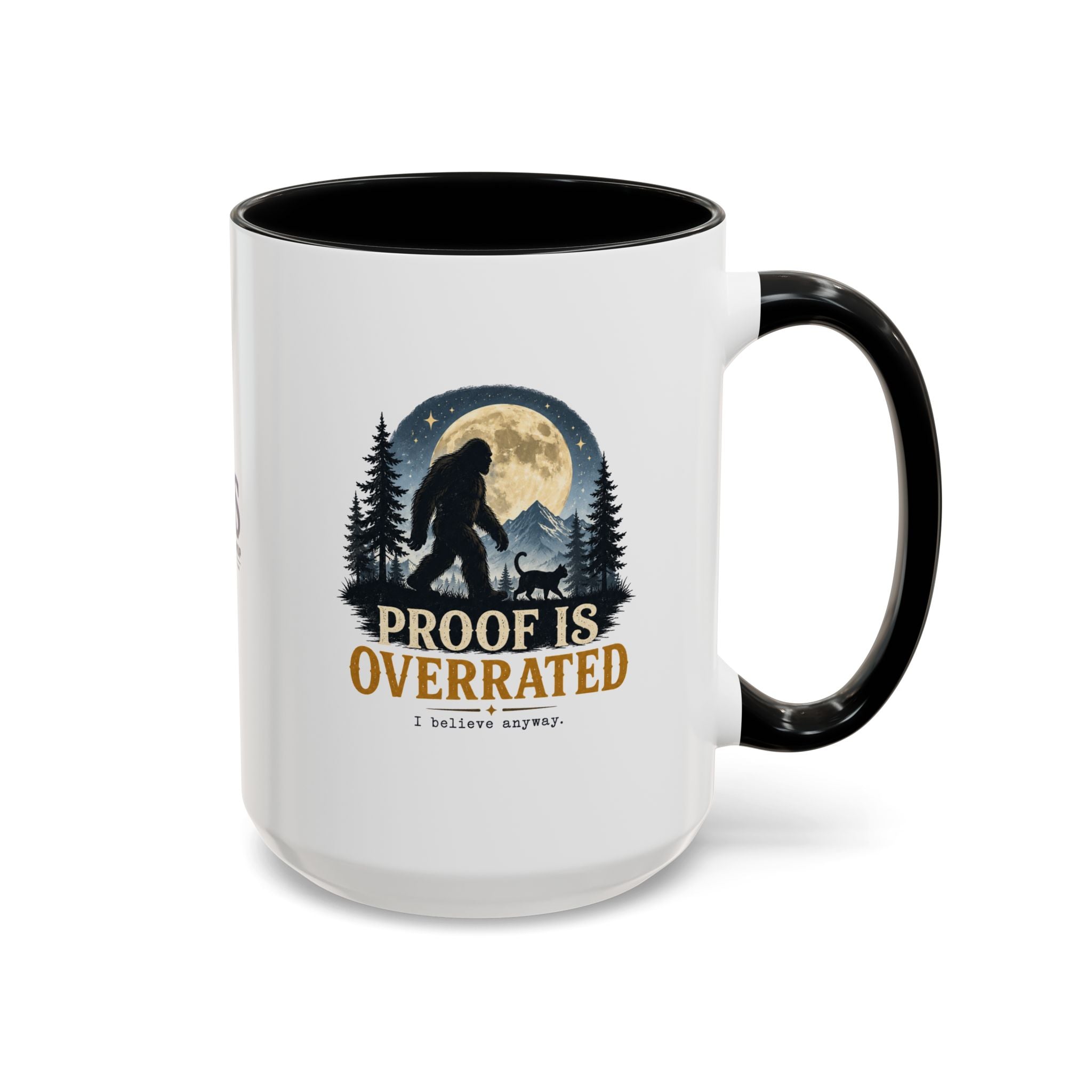 Proof Is Overrated Sasquatch & Black Cat Accent Mug