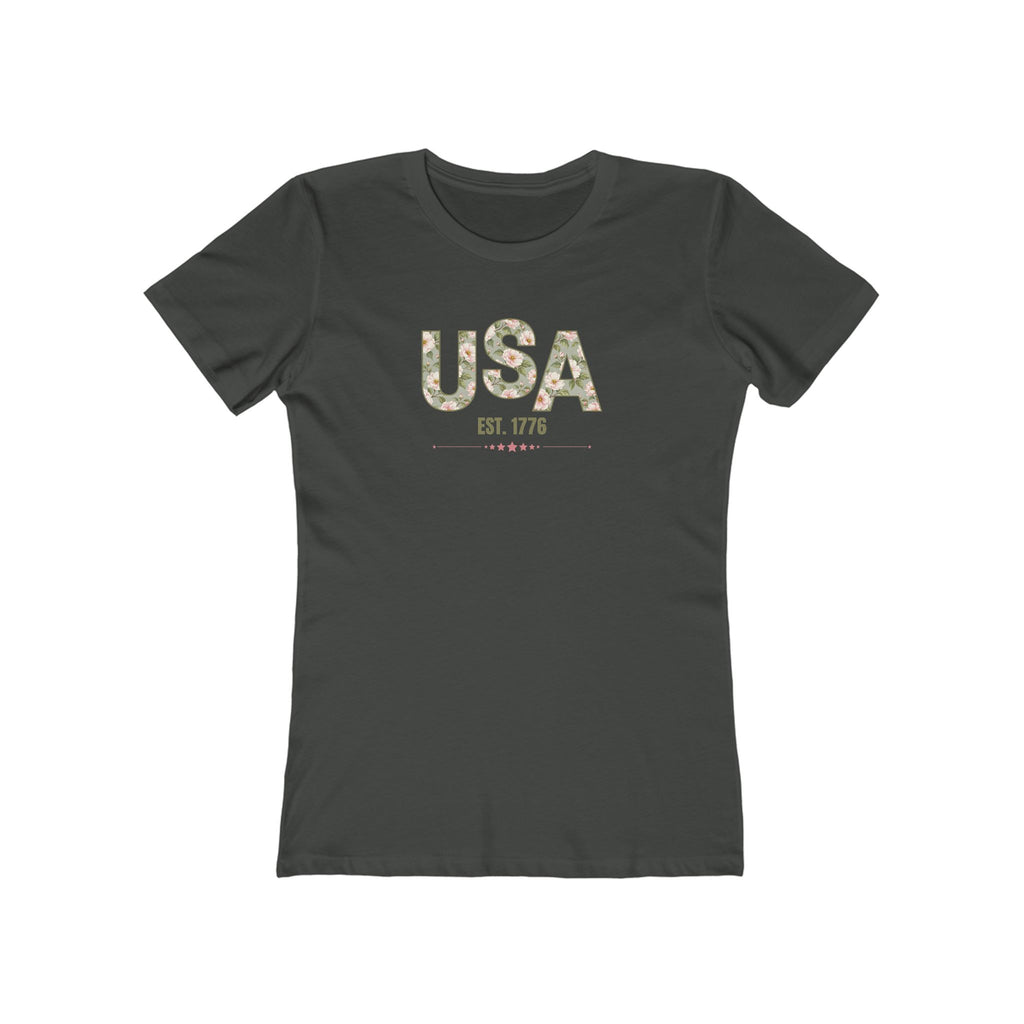 USA Est. 1776 Women's Fitted T-Shirt – Floral Patriotic Graphic Tee