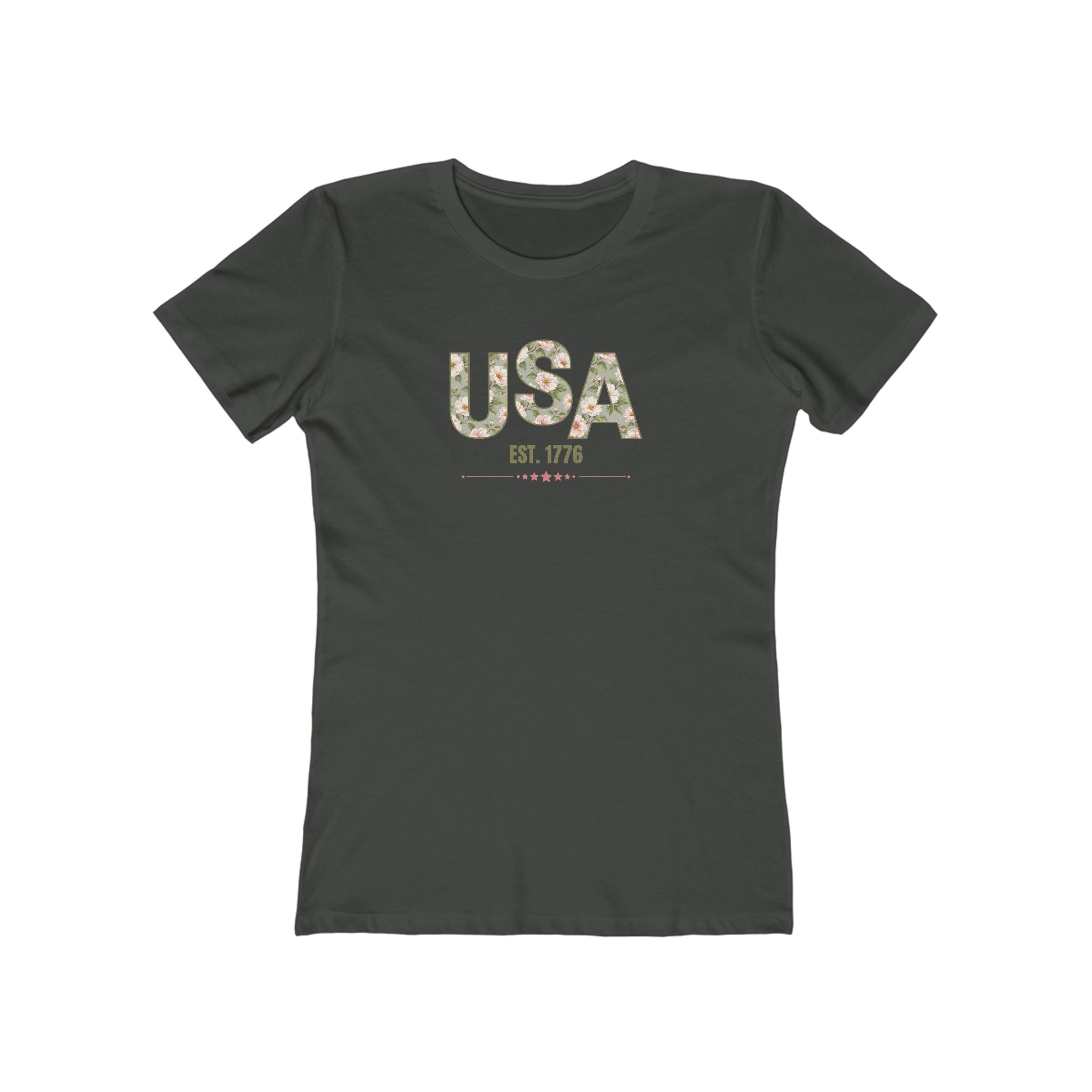 USA Est. 1776 Women's Fitted T-Shirt – Floral Patriotic Graphic Tee
